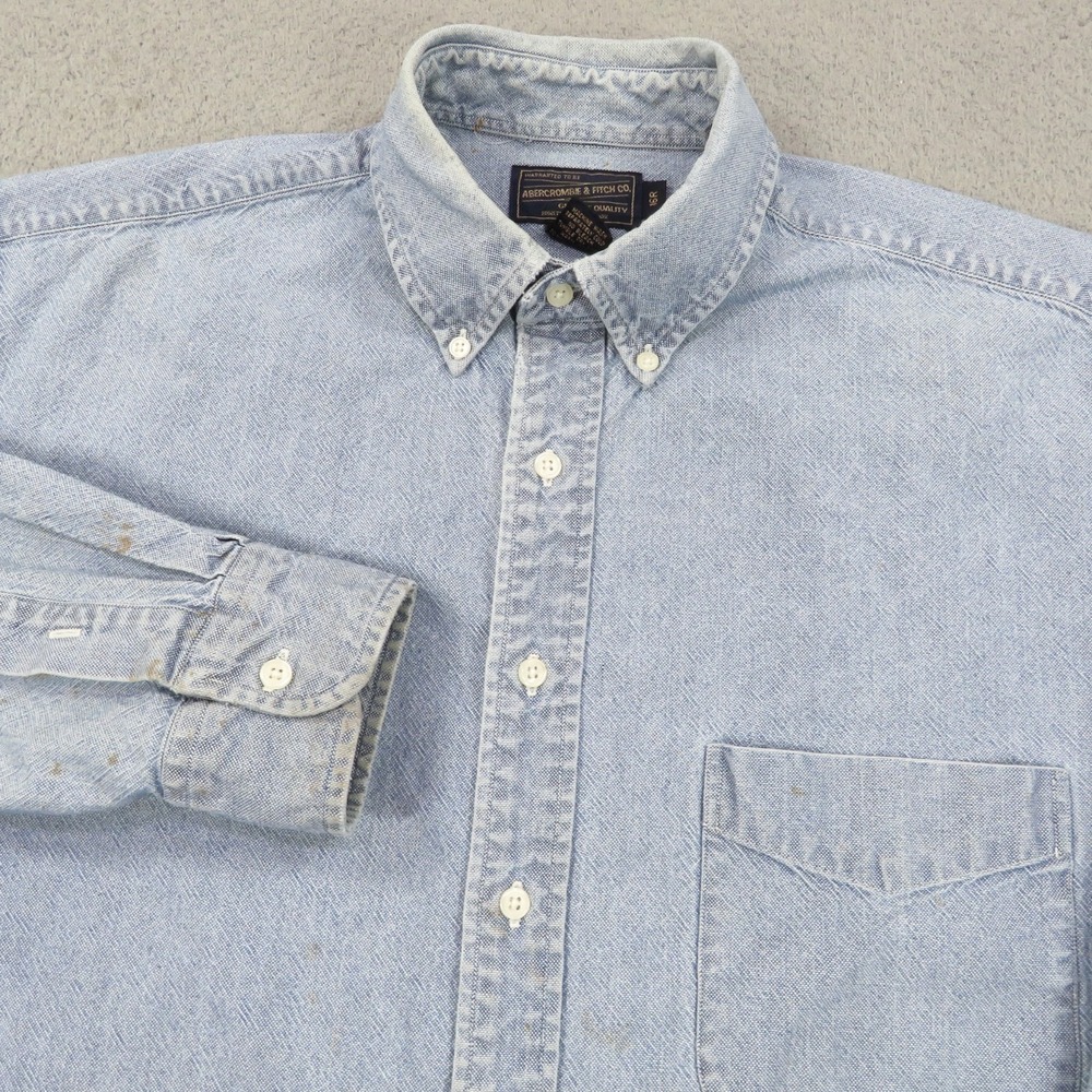 VTG Abercrombie Fitch Shirt 16R XL Mens Denim Thick Heavy 90s Preppy Safari Blue